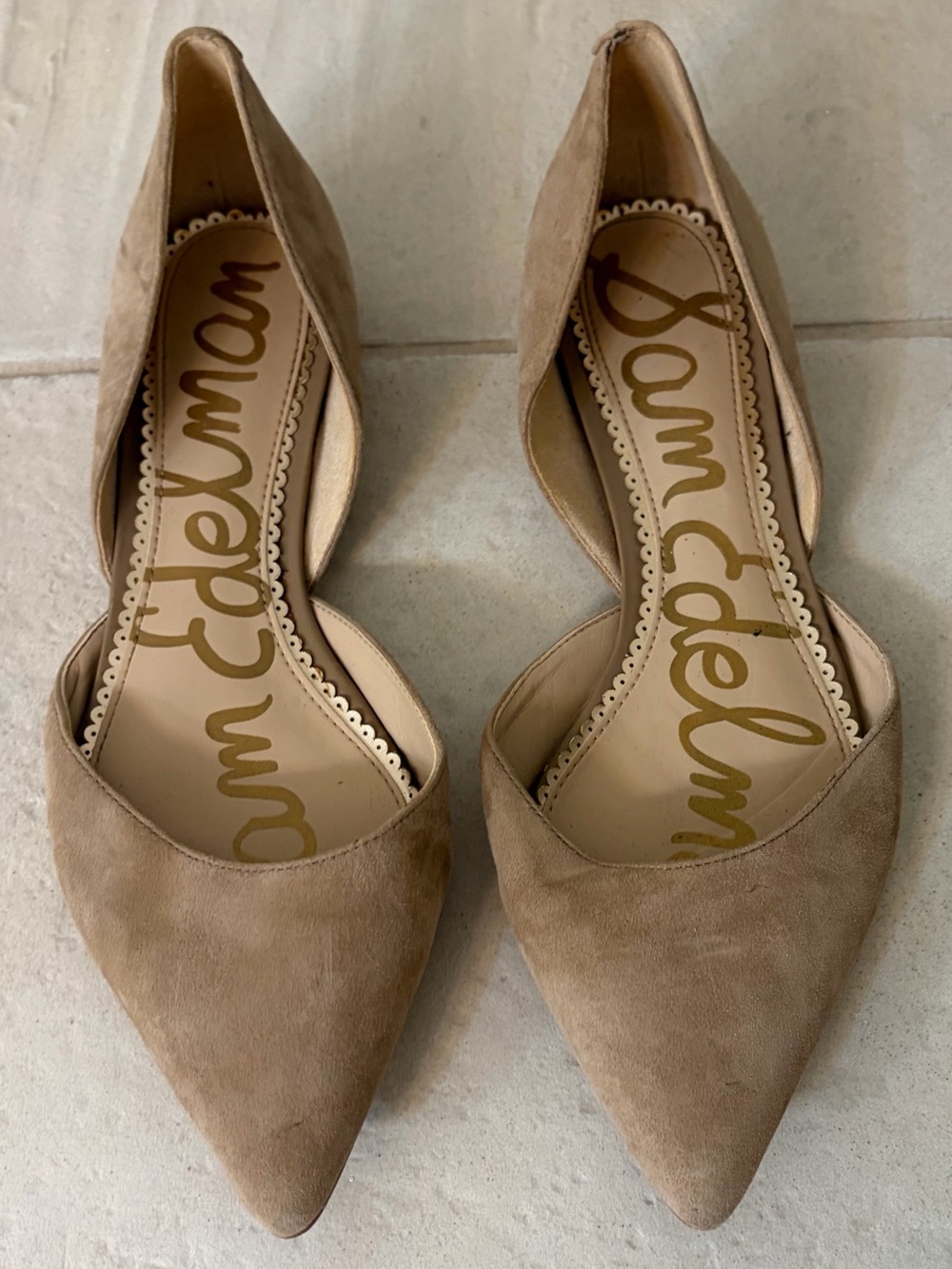 Sam Edelman Taupe Suede D'Orsay Pointed-Toe Flats